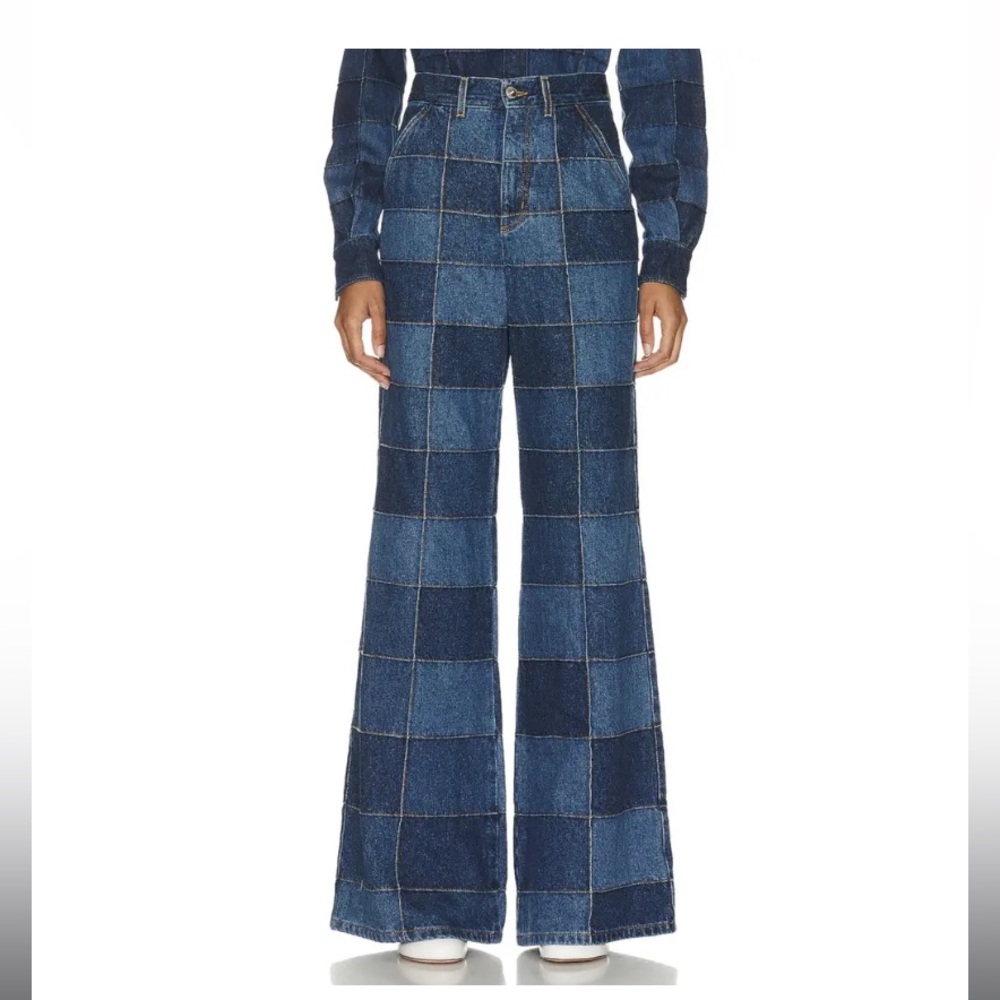 Chloé Blue Checkered Flare Jeans